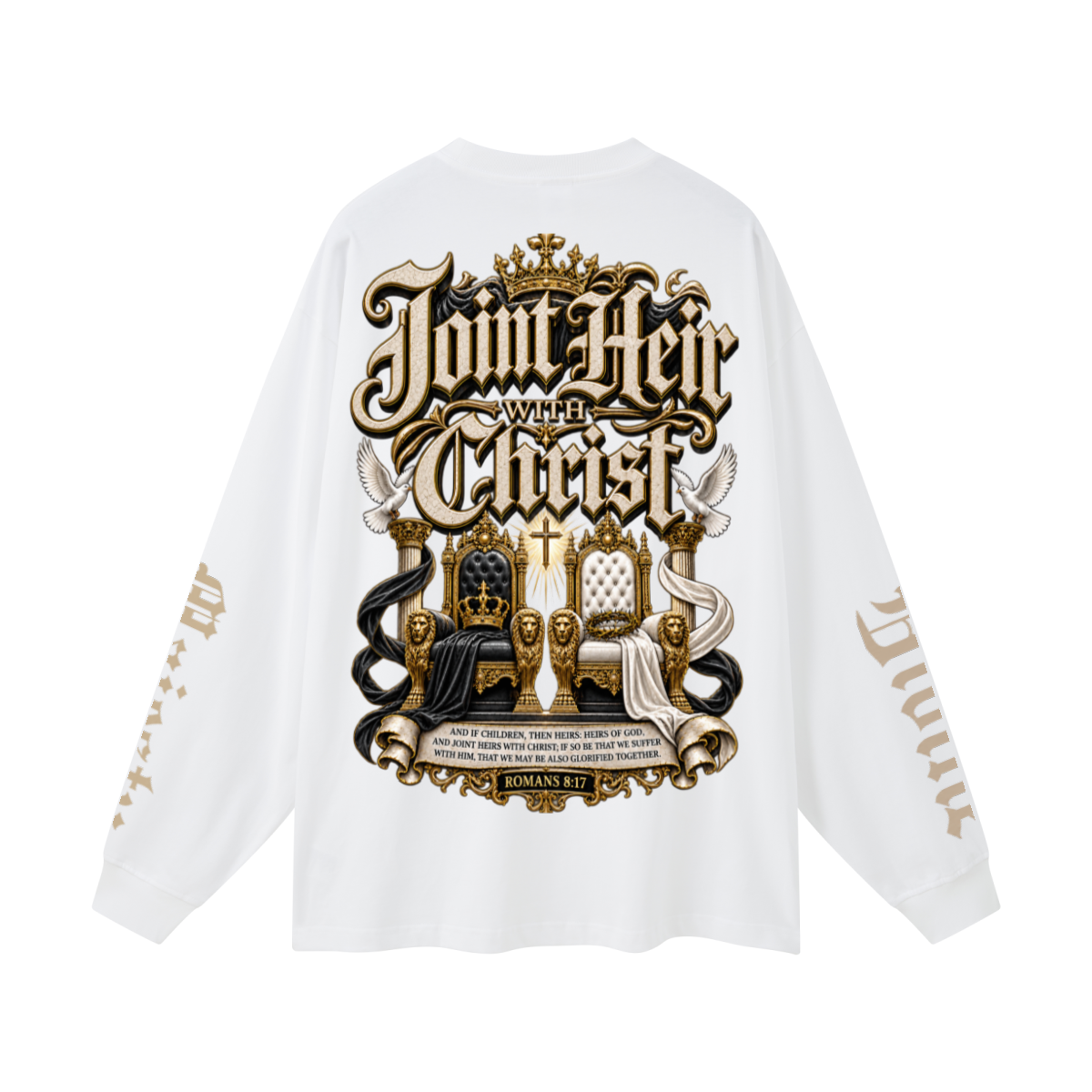 305GSM Unisex Premium Heavyweight Double-Yarn Plain Fabric Earth-Tone Basic Layering Long sleeve White