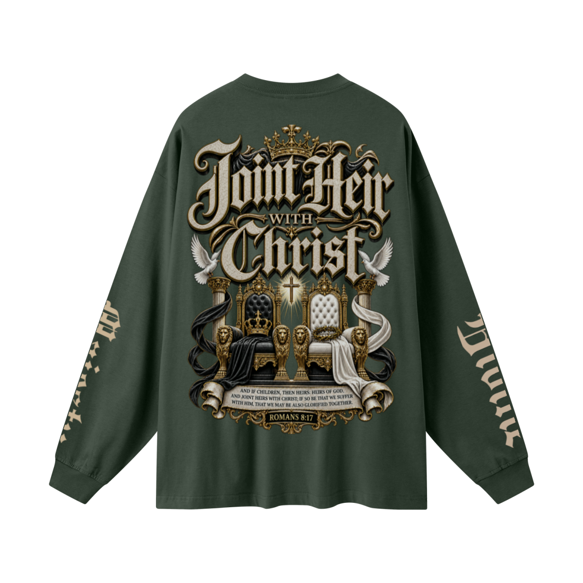 305GSM Unisex Premium Heavyweight Double-Yarn Plain Fabric Earth-Tone Basic Layering Long sleeve Dark Green