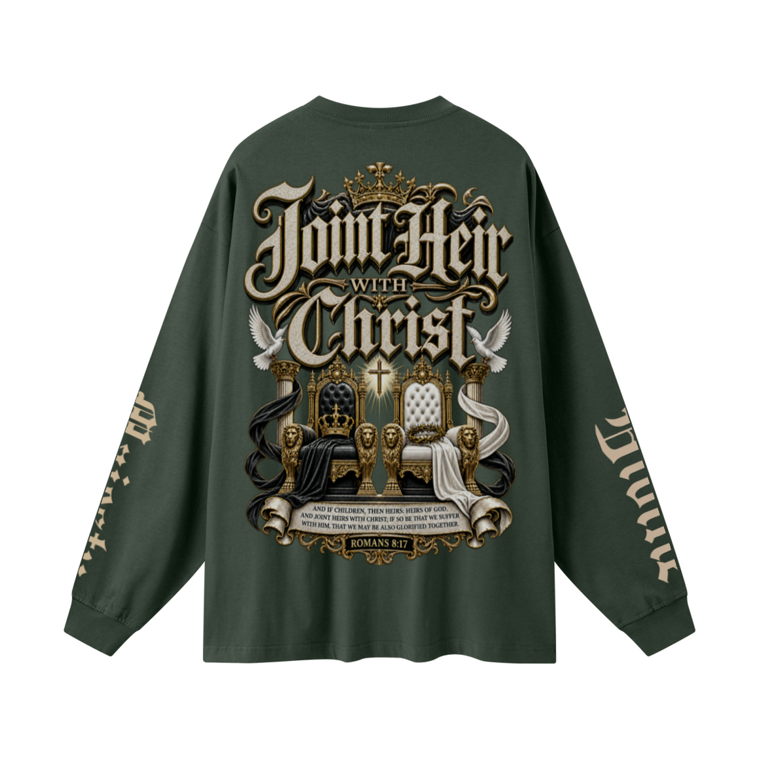 305GSM Unisex Premium Heavyweight Double-Yarn Plain Fabric Earth-Tone Basic Layering Long sleeve Dark Green