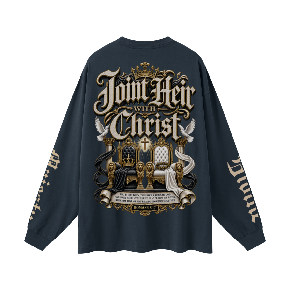 305GSM Unisex Premium Heavyweight Double-Yarn Plain Fabric Earth-Tone Basic Layering Long sleeve Navy Blue