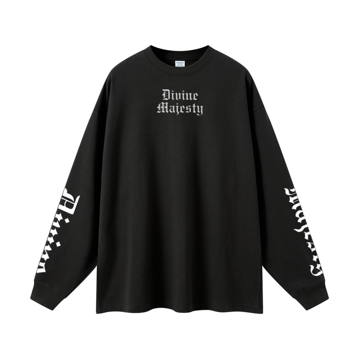 305GSM Unisex Premium Heavyweight Double-Yarn Plain Fabric Earth-Tone Basic Layering Long sleeve Black