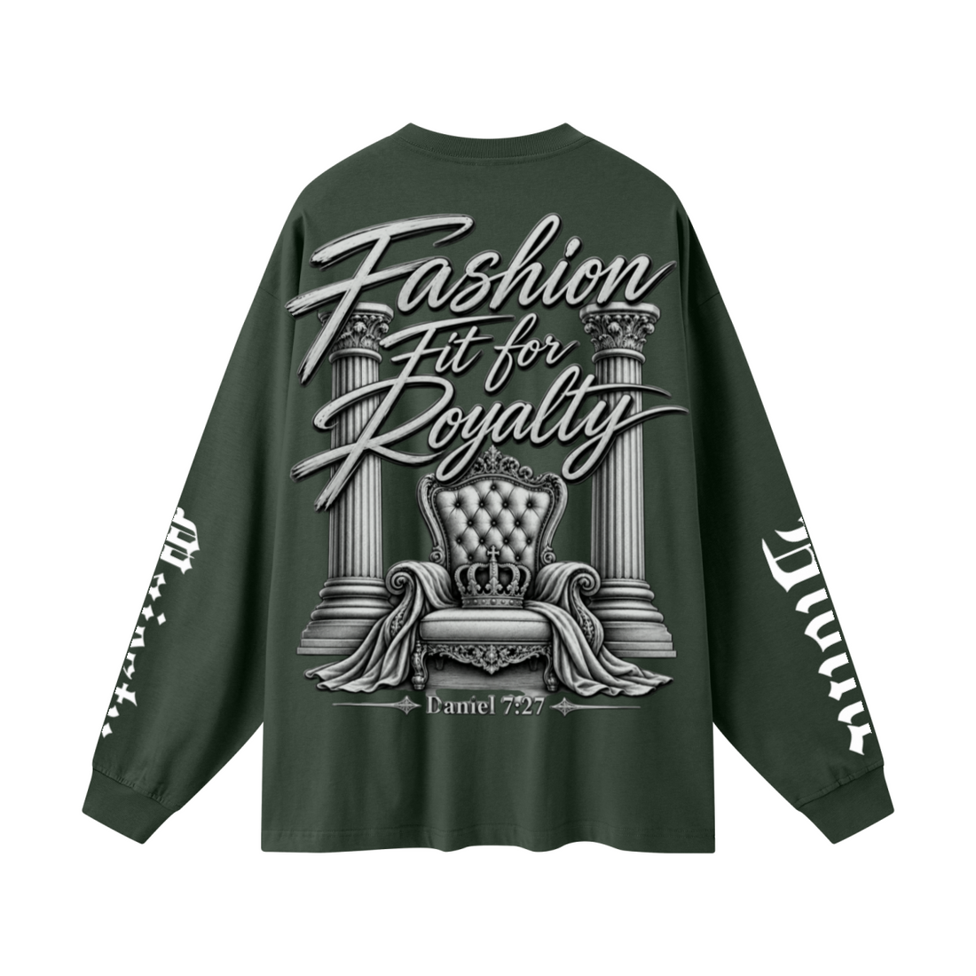 305GSM Unisex Premium Heavyweight Double-Yarn Plain Fabric Earth-Tone Basic Layering Long sleeve Dark Green