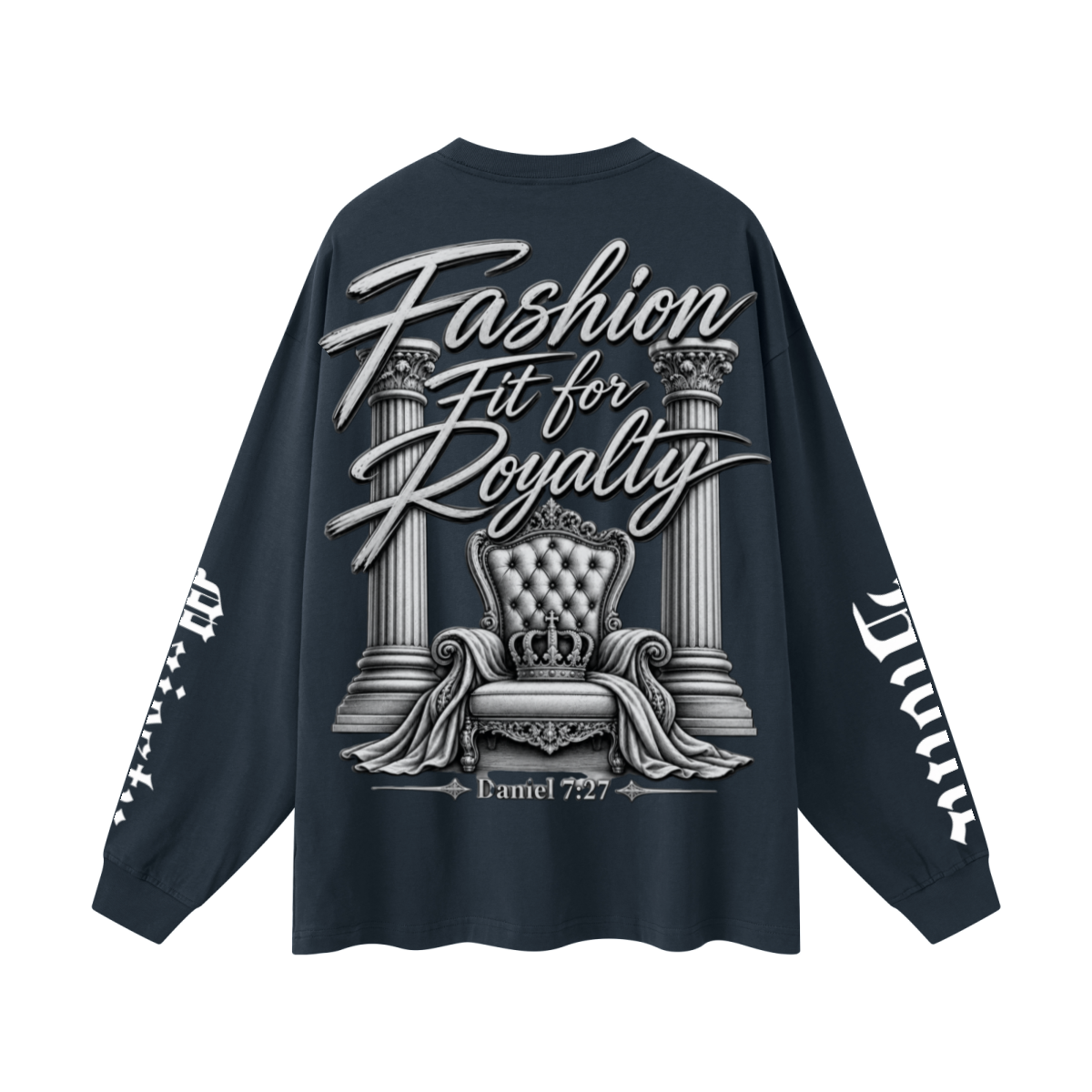 305GSM Unisex Premium Heavyweight Double-Yarn Plain Fabric Earth-Tone Basic Layering Long sleeve Navy Blue