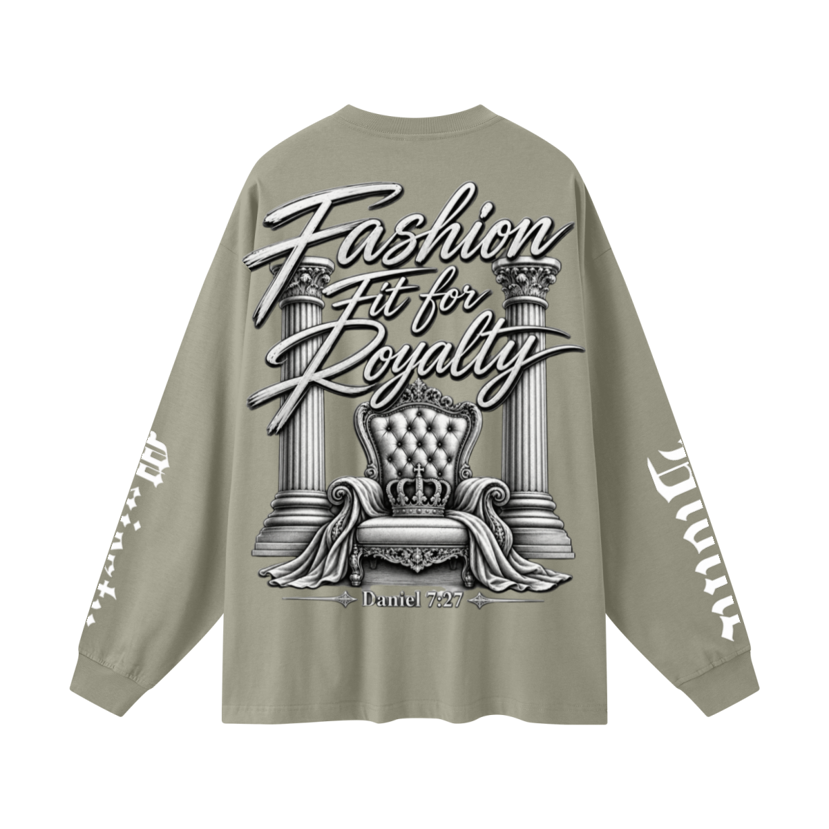 305GSM Unisex Premium Heavyweight Double-Yarn Plain Fabric Earth-Tone Basic Layering Long sleeve Grey Green