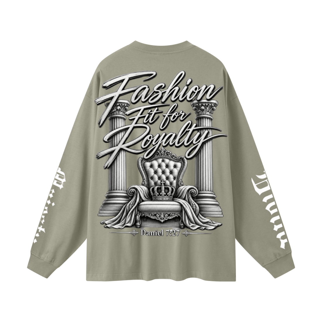 305GSM Unisex Premium Heavyweight Double-Yarn Plain Fabric Earth-Tone Basic Layering Long sleeve Grey Green