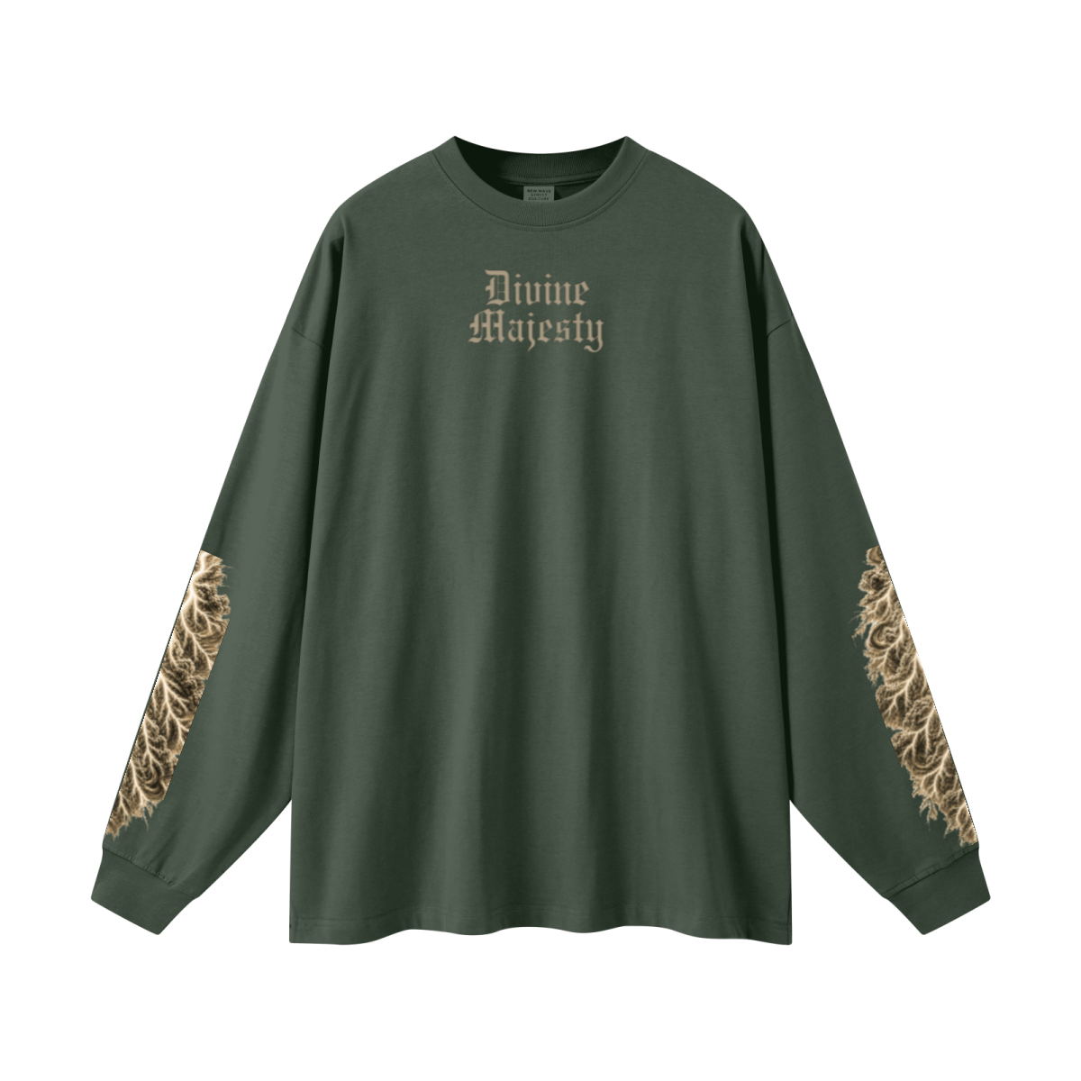 305GSM Unisex Premium Heavyweight Double-Yarn Plain Fabric Earth-Tone Basic Layering Long sleeve Dark Green