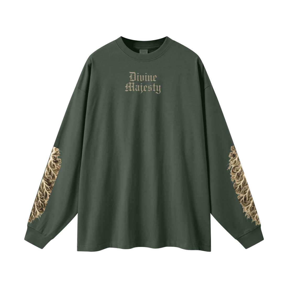 305GSM Unisex Premium Heavyweight Double-Yarn Plain Fabric Earth-Tone Basic Layering Long sleeve Dark Green
