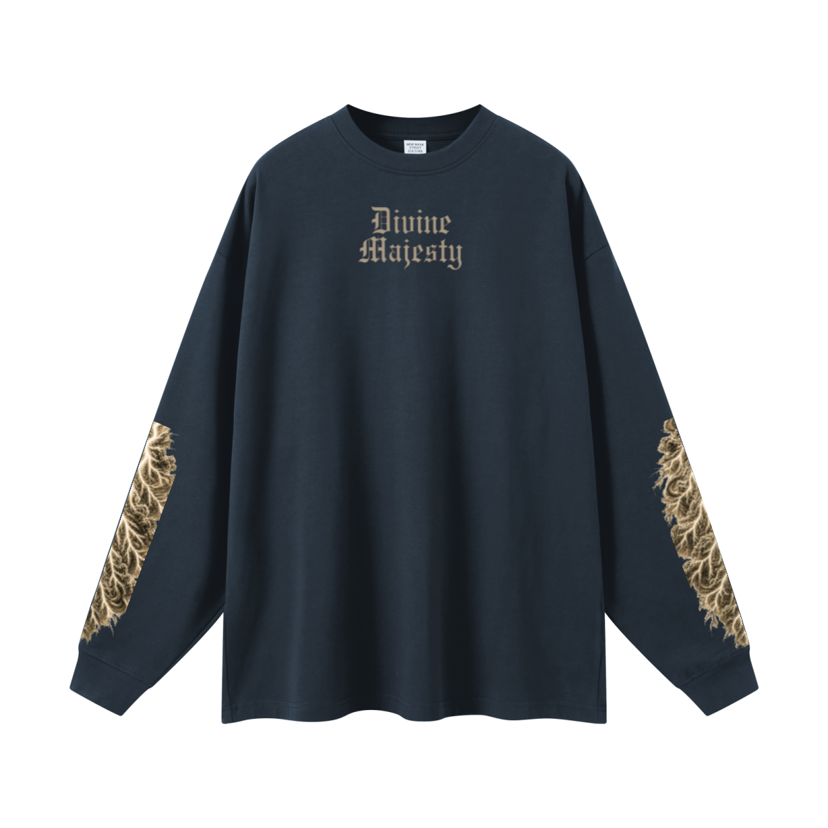 305GSM Unisex Premium Heavyweight Double-Yarn Plain Fabric Earth-Tone Basic Layering Long sleeve Navy Blue