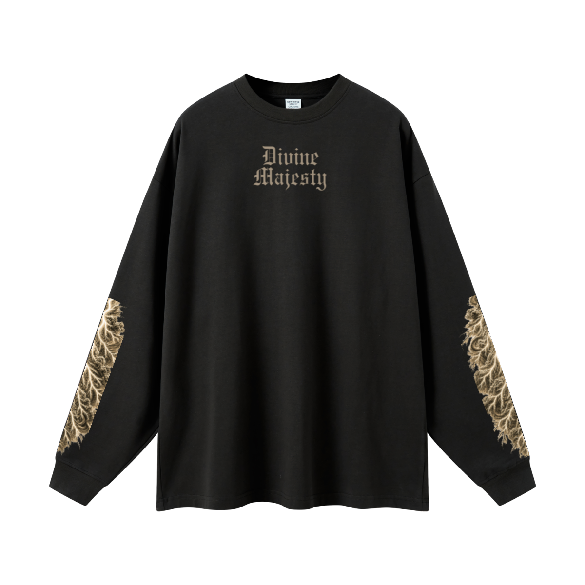 305GSM Unisex Premium Heavyweight Double-Yarn Plain Fabric Earth-Tone Basic Layering Long sleeve Black