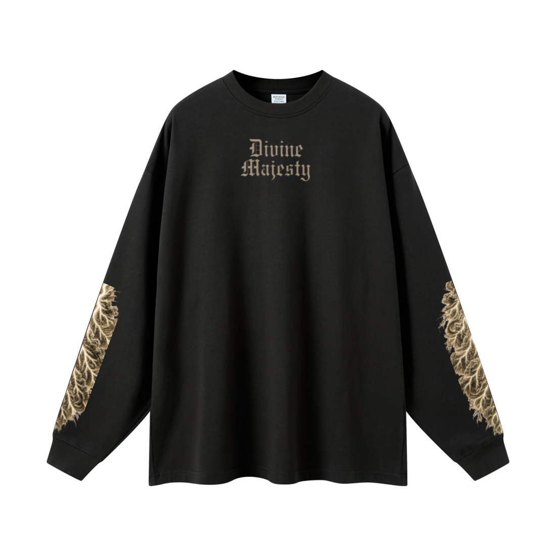 305GSM Unisex Premium Heavyweight Double-Yarn Plain Fabric Earth-Tone Basic Layering Long sleeve Black