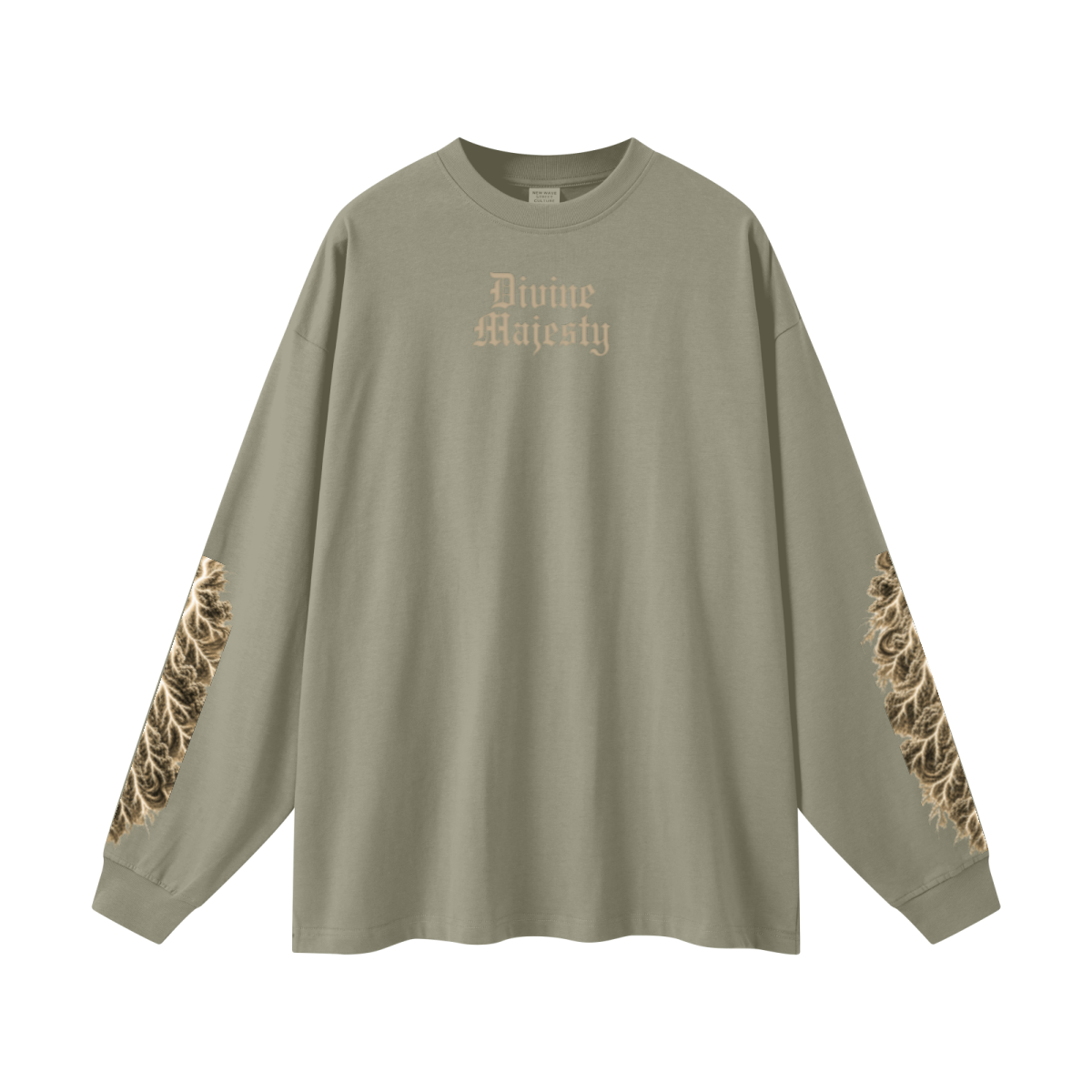 305GSM Unisex Premium Heavyweight Double-Yarn Plain Fabric Earth-Tone Basic Layering Long sleeve Grey Green