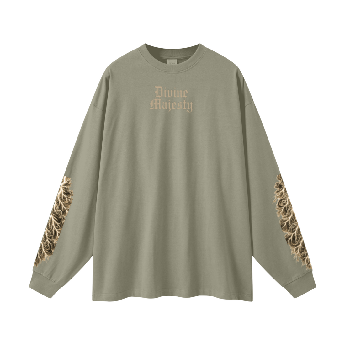 305GSM Unisex Premium Heavyweight Double-Yarn Plain Fabric Earth-Tone Basic Layering Long sleeve Grey Green