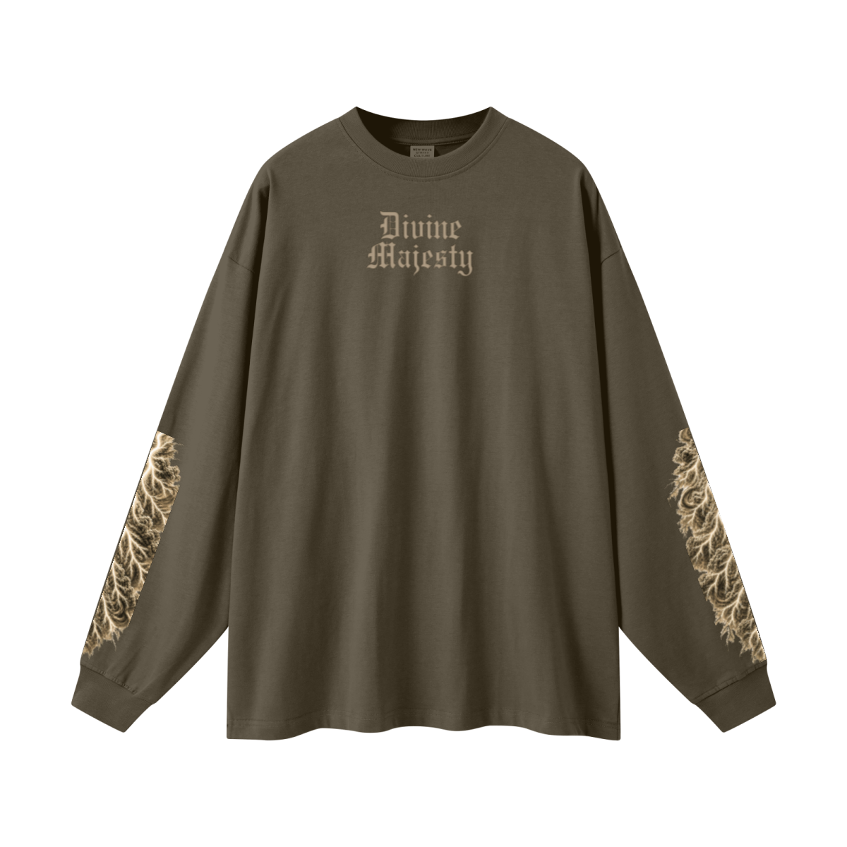 305GSM Unisex Premium Heavyweight Double-Yarn Plain Fabric Earth-Tone Basic Layering Long sleeve Brown