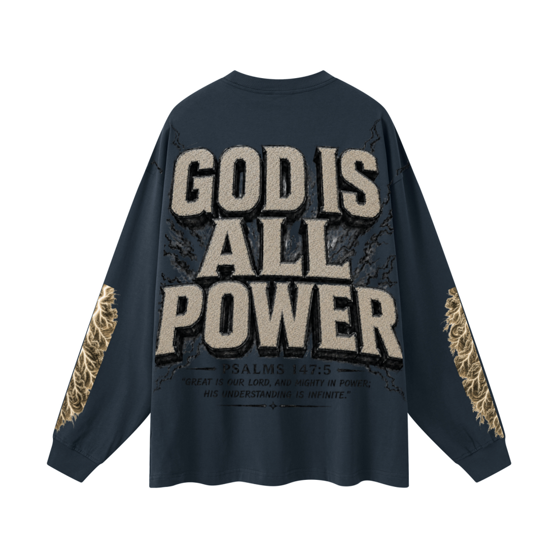 305GSM Unisex Premium Heavyweight Double-Yarn Plain Fabric Earth-Tone Basic Layering Long sleeve Navy Blue