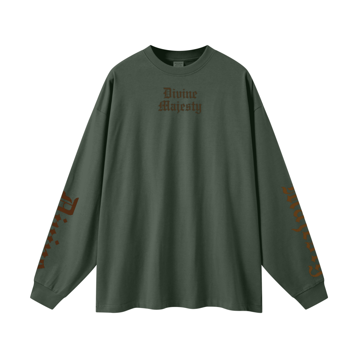 305GSM Unisex Premium Heavyweight Double-Yarn Plain Fabric Earth-Tone Basic Layering Long sleeve Dark Green