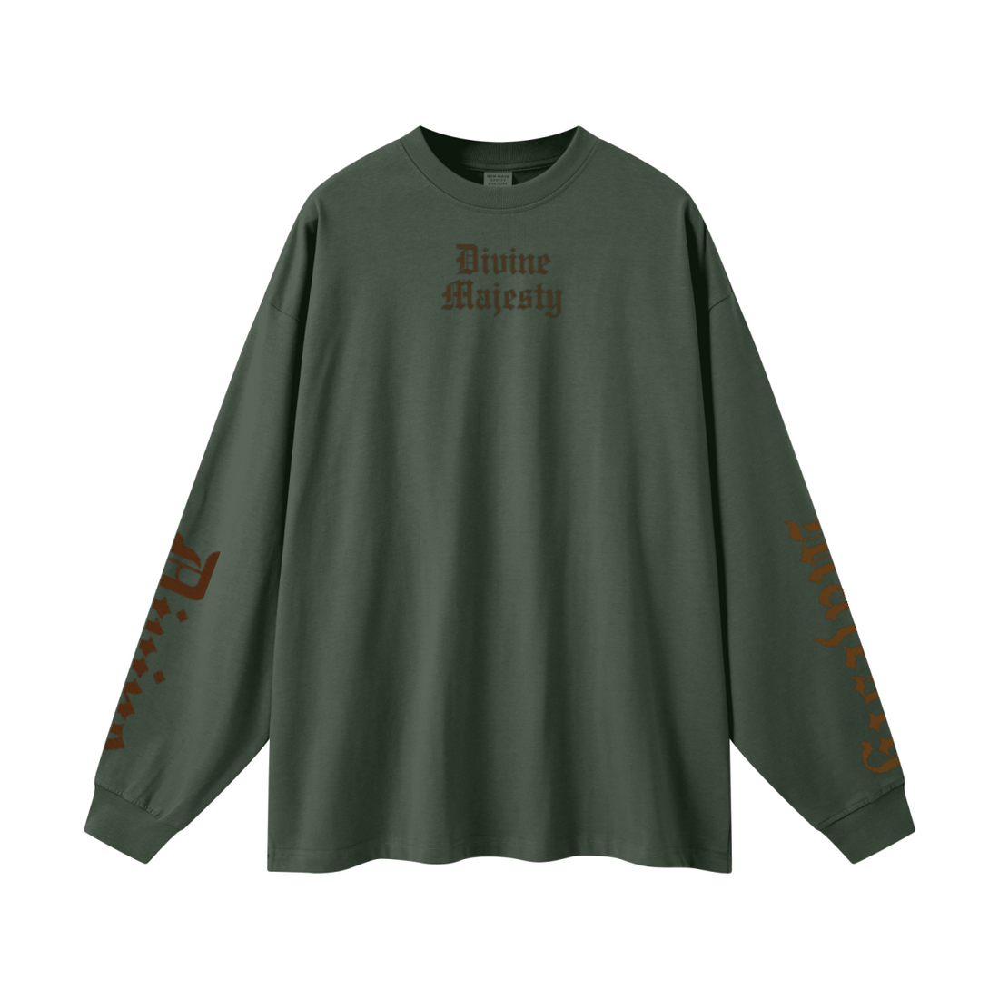 305GSM Unisex Premium Heavyweight Double-Yarn Plain Fabric Earth-Tone Basic Layering Long sleeve Dark Green