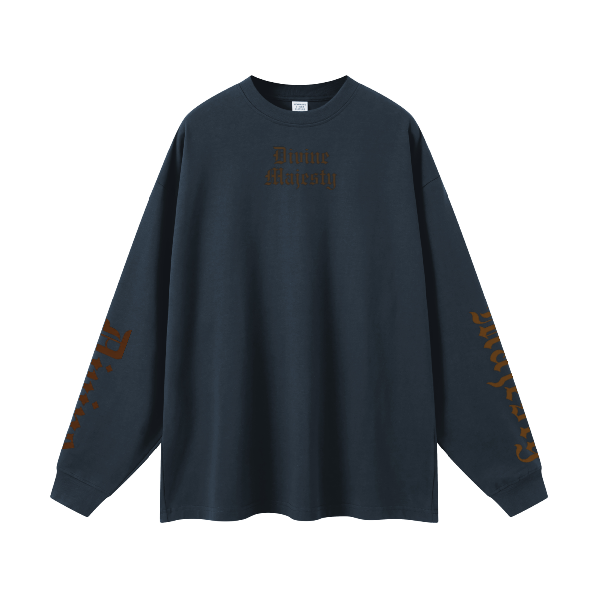 305GSM Unisex Premium Heavyweight Double-Yarn Plain Fabric Earth-Tone Basic Layering Long sleeve Navy Blue