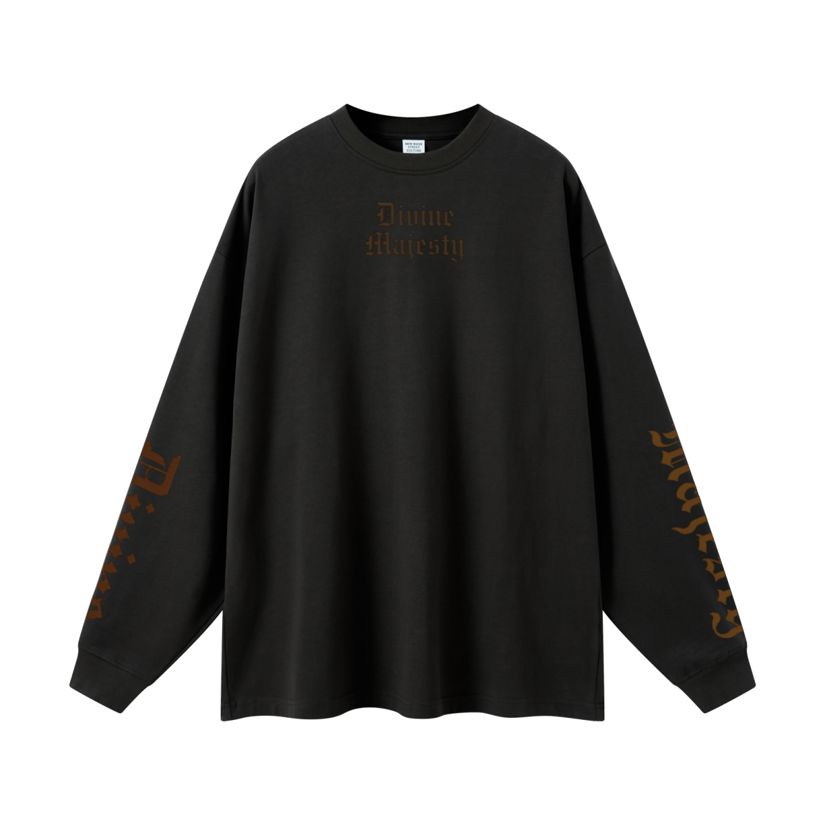 305GSM Unisex Premium Heavyweight Double-Yarn Plain Fabric Earth-Tone Basic Layering Long sleeve Black