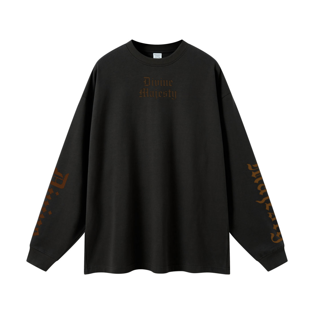 305GSM Unisex Premium Heavyweight Double-Yarn Plain Fabric Earth-Tone Basic Layering Long sleeve Black