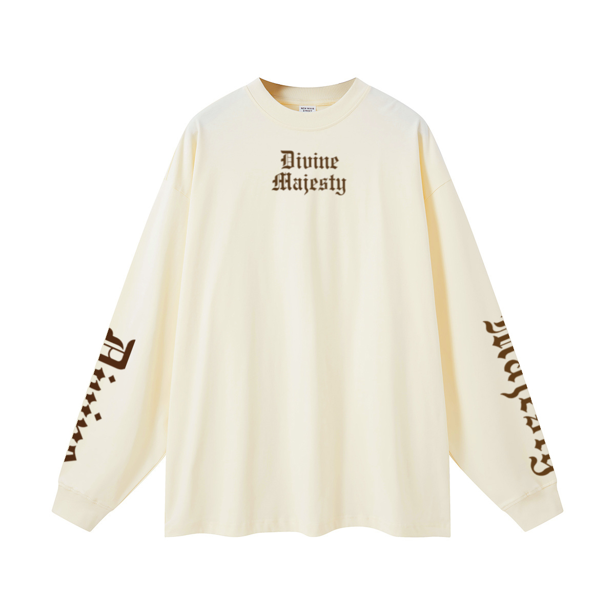 305GSM Unisex Premium Heavyweight Double-Yarn Plain Fabric Earth-Tone Basic Layering Long sleeve Milk Tea White