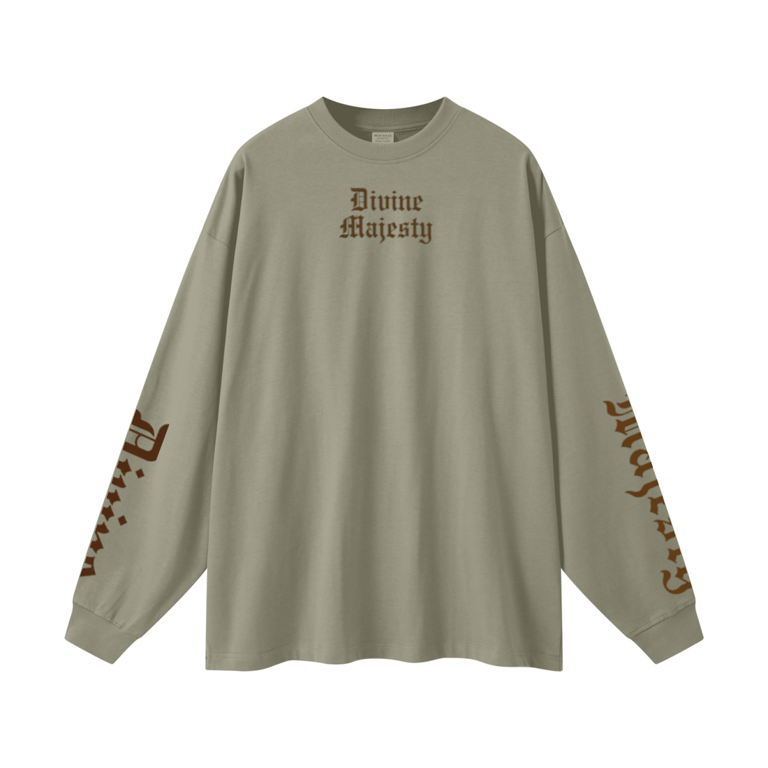 305GSM Unisex Premium Heavyweight Double-Yarn Plain Fabric Earth-Tone Basic Layering Long sleeve Grey Green