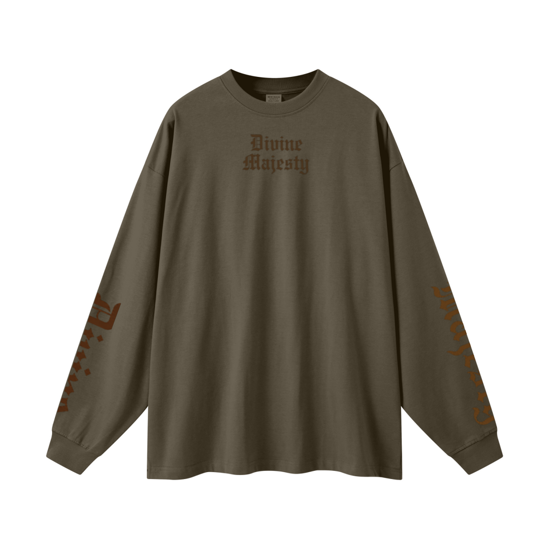 305GSM Unisex Premium Heavyweight Double-Yarn Plain Fabric Earth-Tone Basic Layering Long sleeve Brown