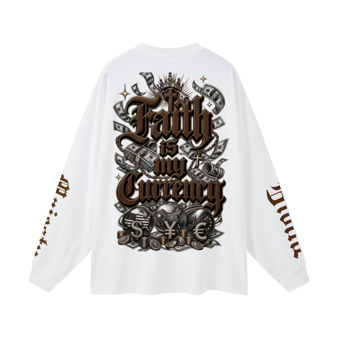 305GSM Unisex Premium Heavyweight Double-Yarn Plain Fabric Earth-Tone Basic Layering Long sleeve White