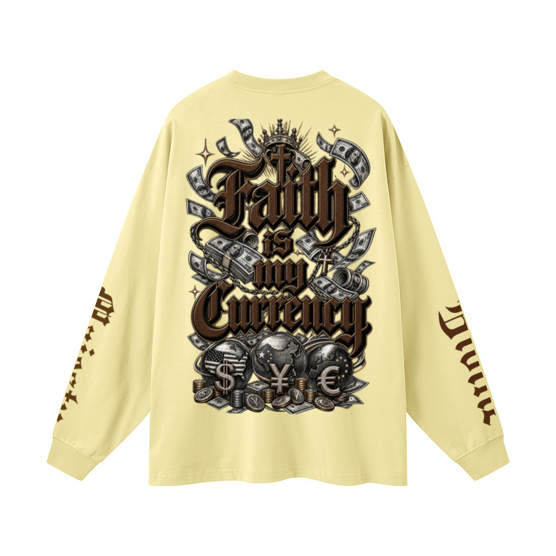 305GSM Unisex Premium Heavyweight Double-Yarn Plain Fabric Earth-Tone Basic Layering Long sleeve Yellow