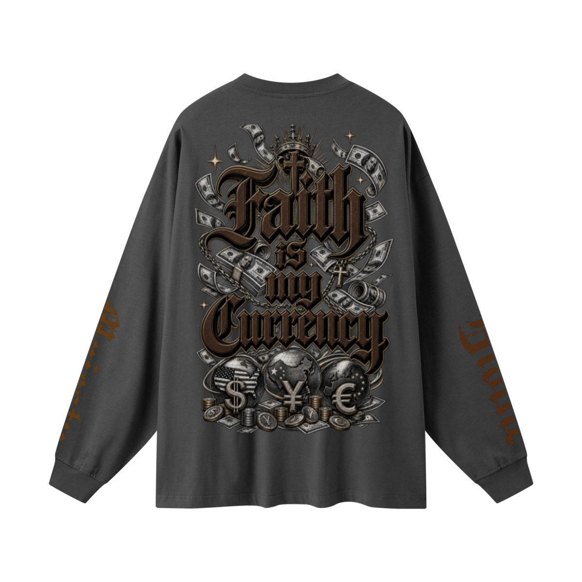 305GSM Unisex Premium Heavyweight Double-Yarn Plain Fabric Earth-Tone Basic Layering Long sleeve Carbon Grey