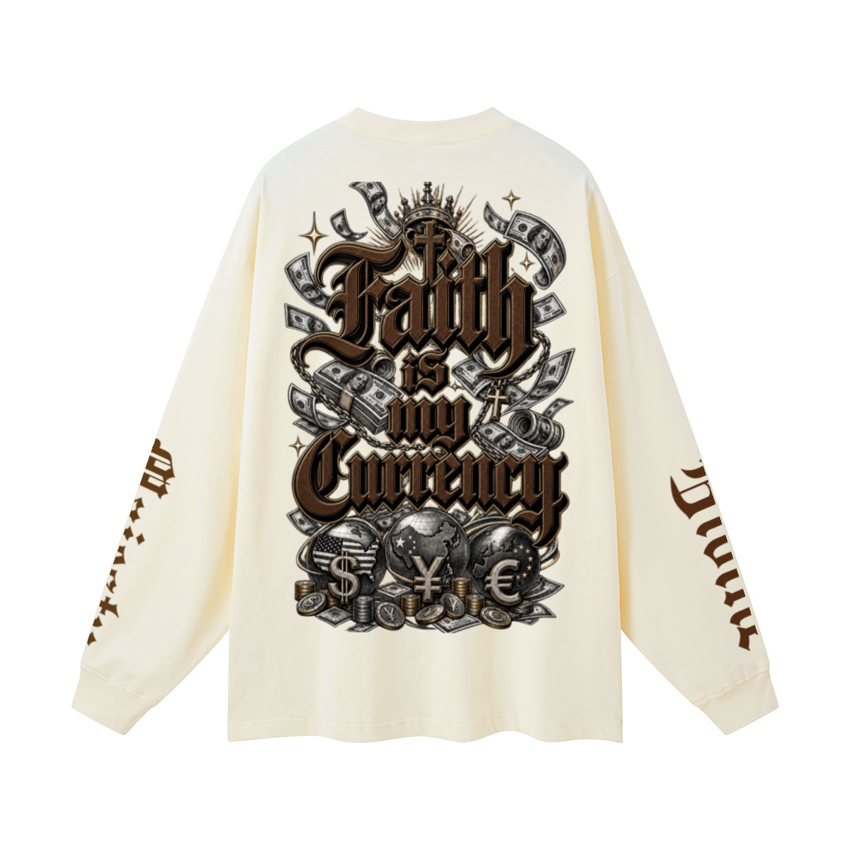 305GSM Unisex Premium Heavyweight Double-Yarn Plain Fabric Earth-Tone Basic Layering Long sleeve Milk Tea White