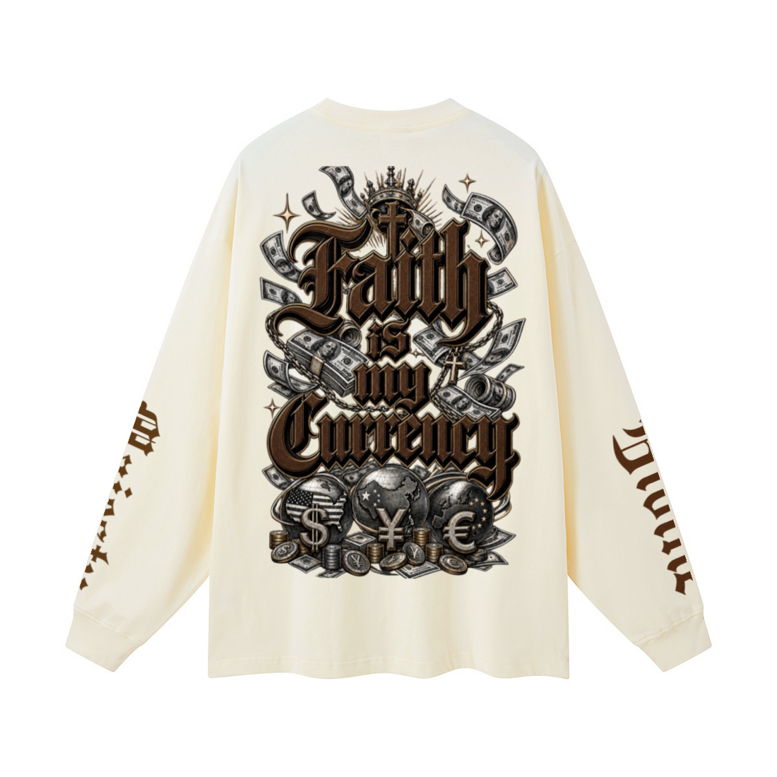 305GSM Unisex Premium Heavyweight Double-Yarn Plain Fabric Earth-Tone Basic Layering Long sleeve Milk Tea White