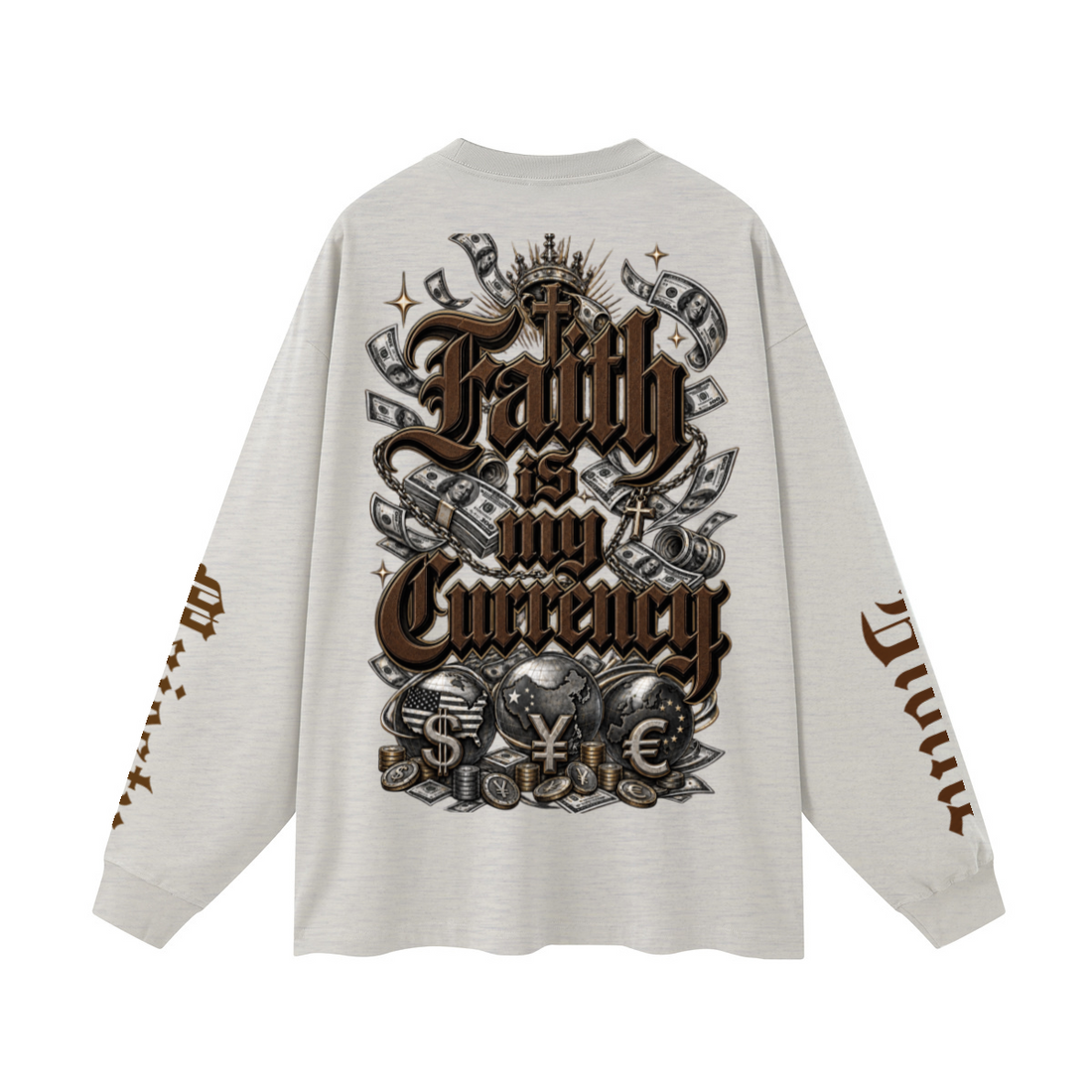 305GSM Unisex Premium Heavyweight Double-Yarn Plain Fabric Earth-Tone Basic Layering Long sleeve Oatmeal Grey