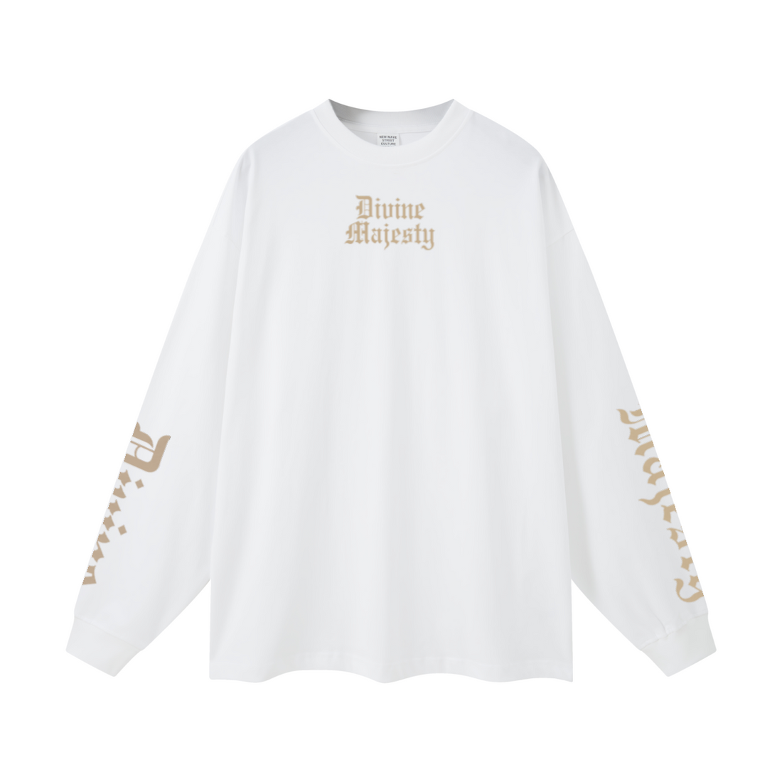 305GSM Unisex Premium Heavyweight Double-Yarn Plain Fabric Earth-Tone Basic Layering Long sleeve White