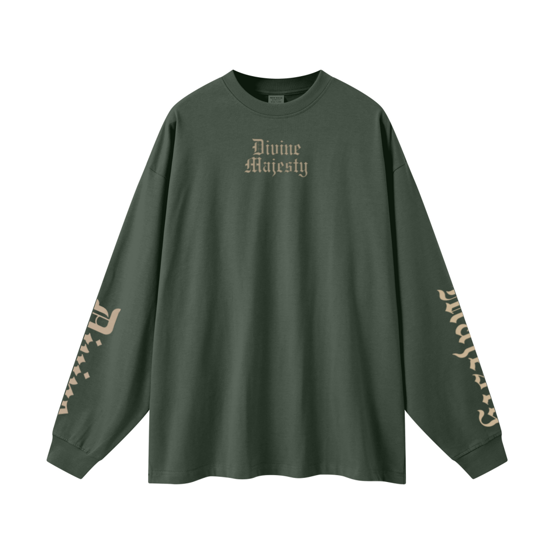 305GSM Unisex Premium Heavyweight Double-Yarn Plain Fabric Earth-Tone Basic Layering Long sleeve Dark Green