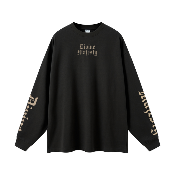 305GSM Unisex Premium Heavyweight Double-Yarn Plain Fabric Earth-Tone Basic Layering Long sleeve Black