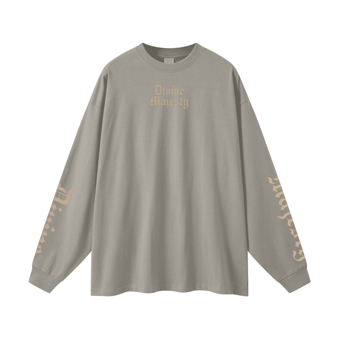 305GSM Unisex Premium Heavyweight Double-Yarn Plain Fabric Earth-Tone Basic Layering Long sleeve Grey Camel