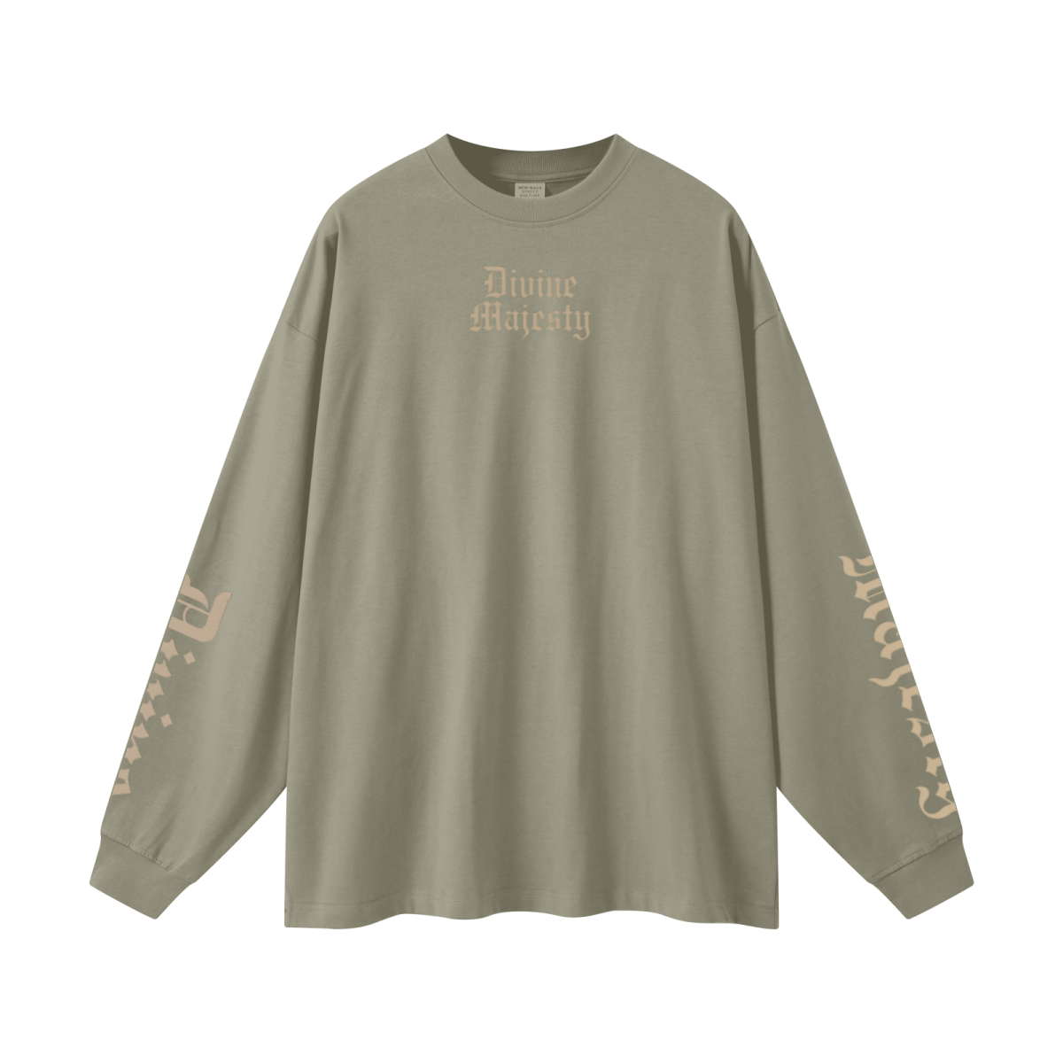 305GSM Unisex Premium Heavyweight Double-Yarn Plain Fabric Earth-Tone Basic Layering Long sleeve Grey Green
