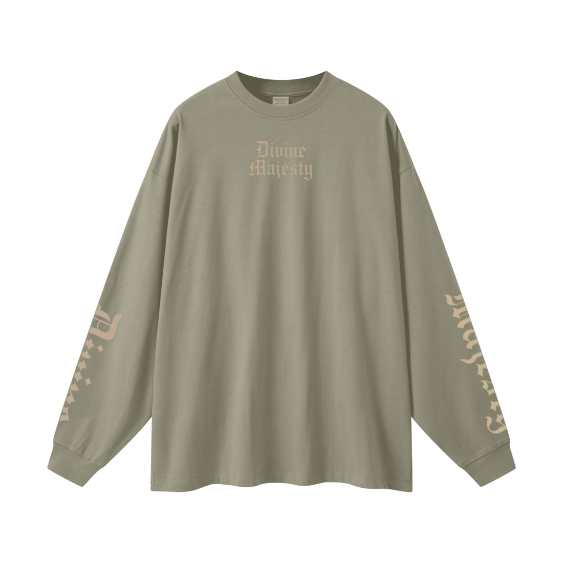 305GSM Unisex Premium Heavyweight Double-Yarn Plain Fabric Earth-Tone Basic Layering Long sleeve Grey Green