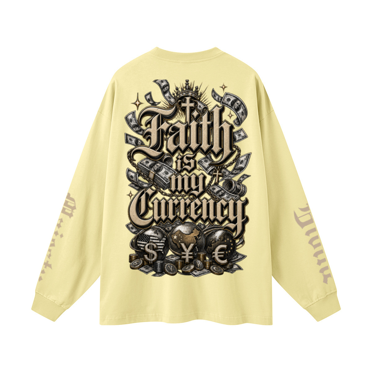 305GSM Unisex Premium Heavyweight Double-Yarn Plain Fabric Earth-Tone Basic Layering Long sleeve Yellow
