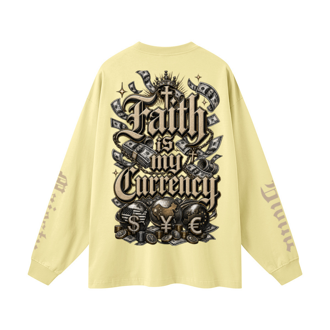 305GSM Unisex Premium Heavyweight Double-Yarn Plain Fabric Earth-Tone Basic Layering Long sleeve Yellow