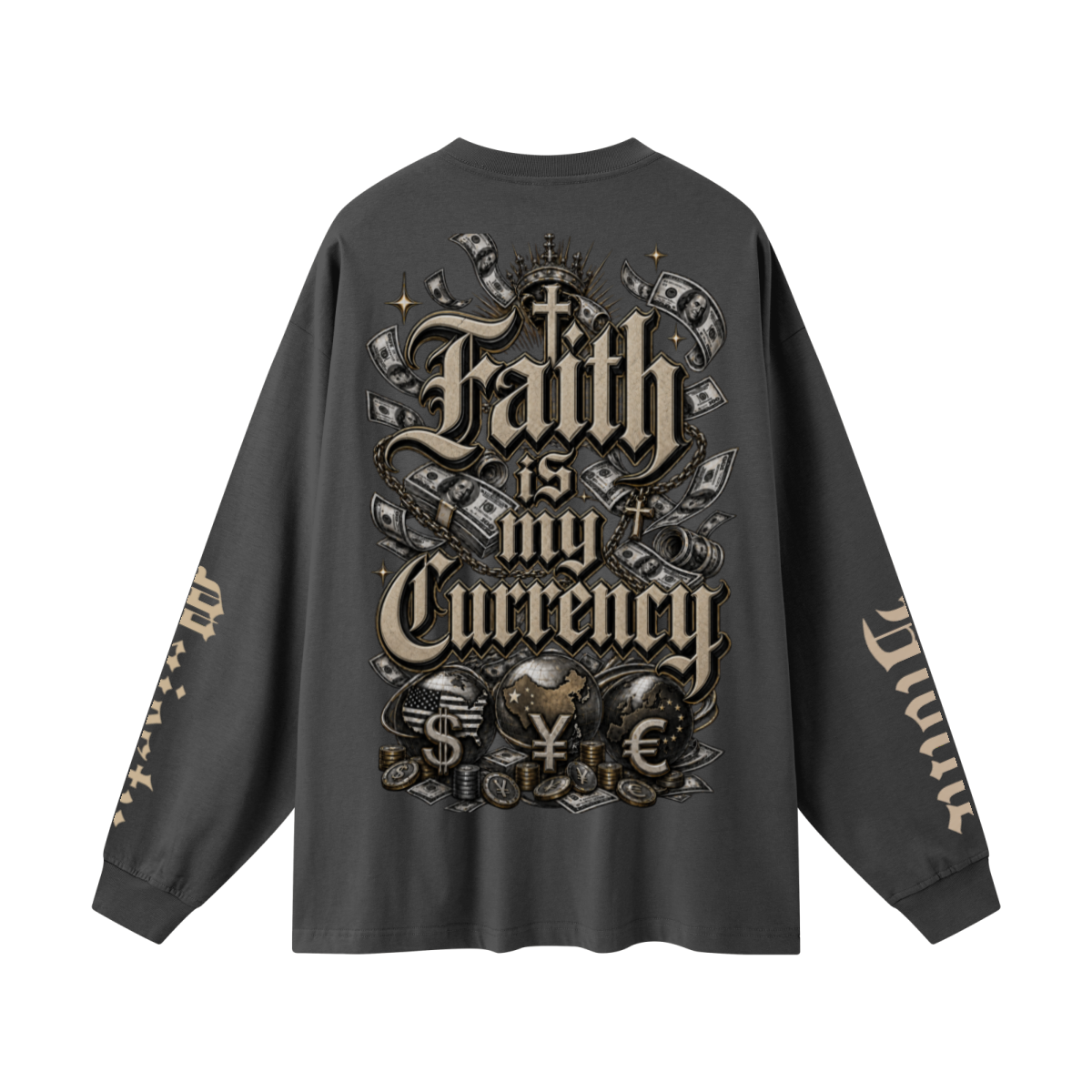 305GSM Unisex Premium Heavyweight Double-Yarn Plain Fabric Earth-Tone Basic Layering Long sleeve Carbon Grey