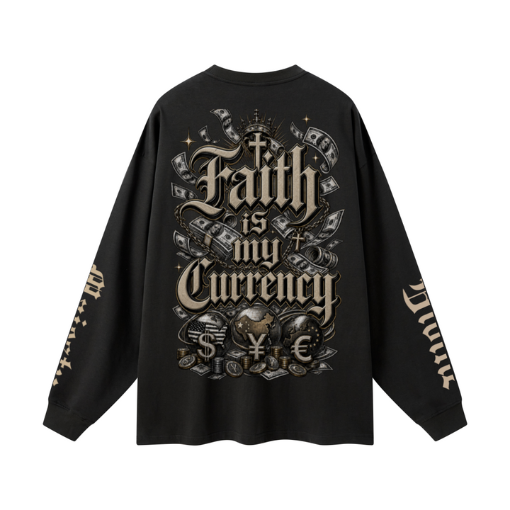305GSM Unisex Premium Heavyweight Double-Yarn Plain Fabric Earth-Tone Basic Layering Long sleeve Black