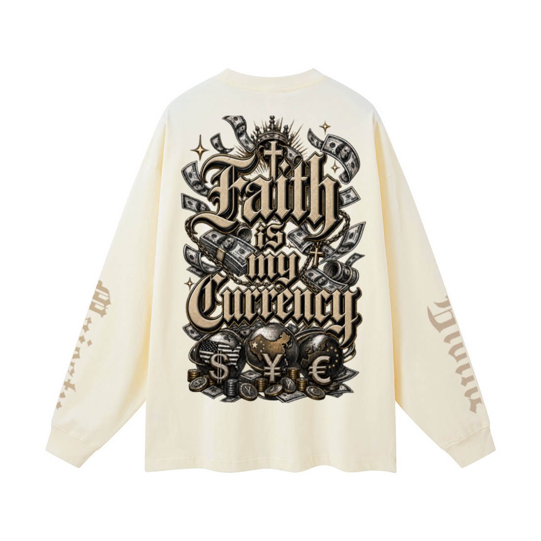 305GSM Unisex Premium Heavyweight Double-Yarn Plain Fabric Earth-Tone Basic Layering Long sleeve Milk Tea White