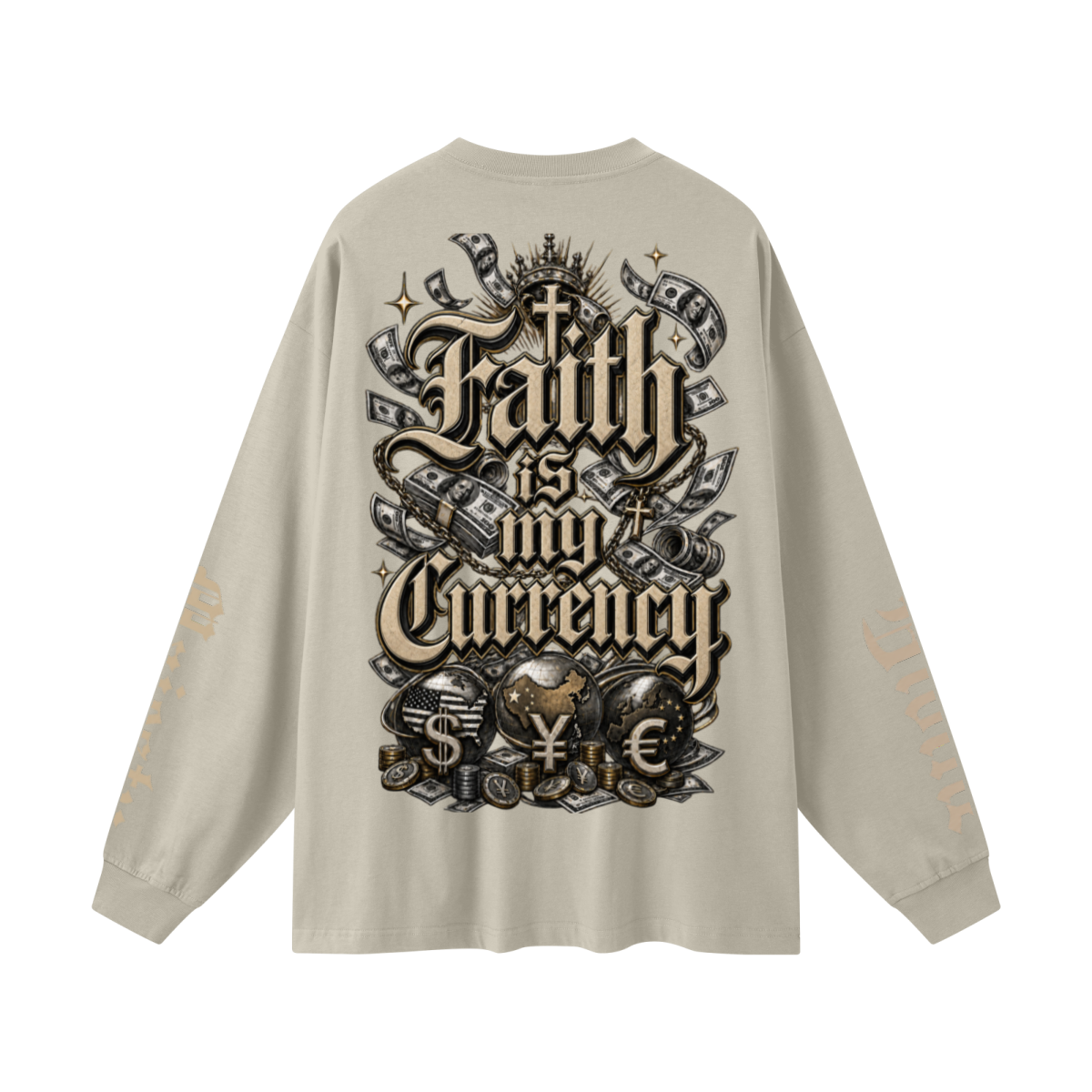 305GSM Unisex Premium Heavyweight Double-Yarn Plain Fabric Earth-Tone Basic Layering Long sleeve Sand