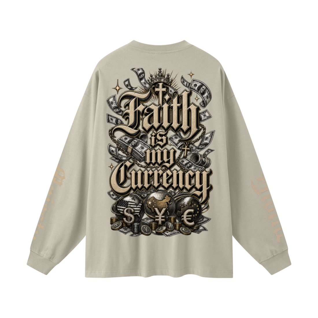305GSM Unisex Premium Heavyweight Double-Yarn Plain Fabric Earth-Tone Basic Layering Long sleeve Sand