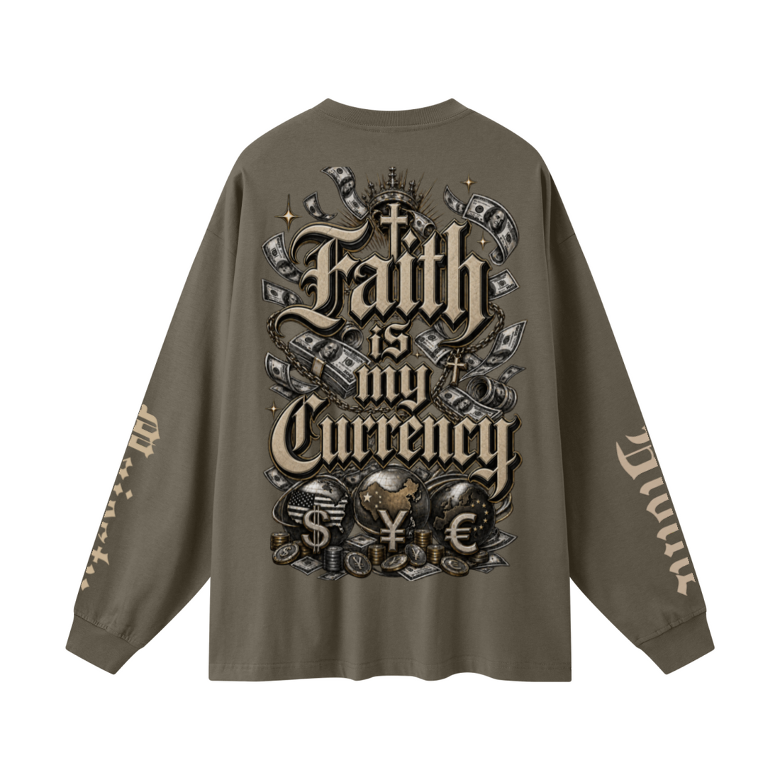 305GSM Unisex Premium Heavyweight Double-Yarn Plain Fabric Earth-Tone Basic Layering Long sleeve Brown