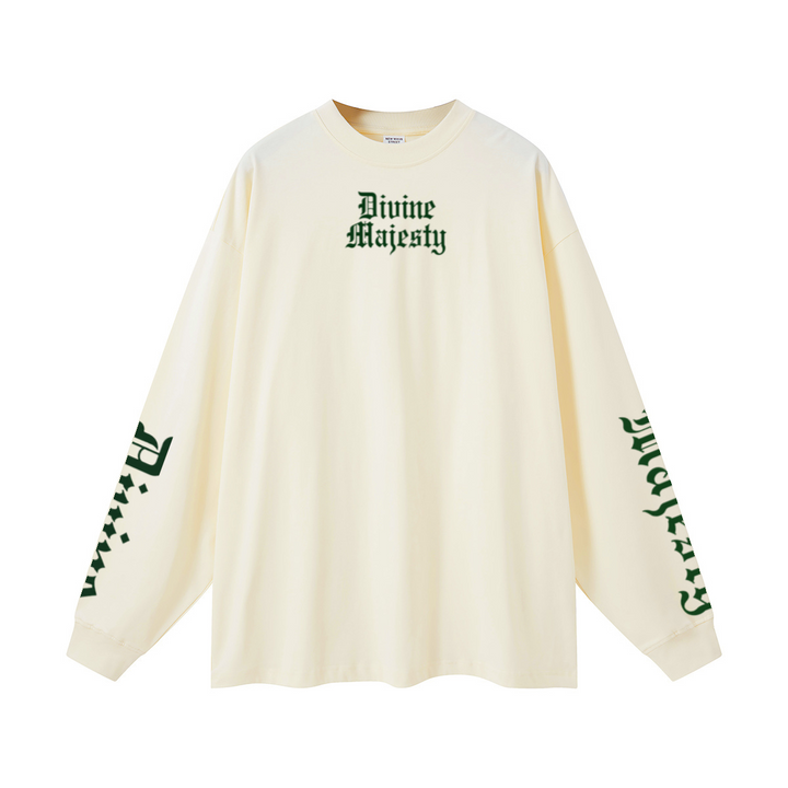 305GSM Unisex Premium Heavyweight Double-Yarn Plain Fabric Earth-Tone Basic Layering Long sleeve Milk Tea White