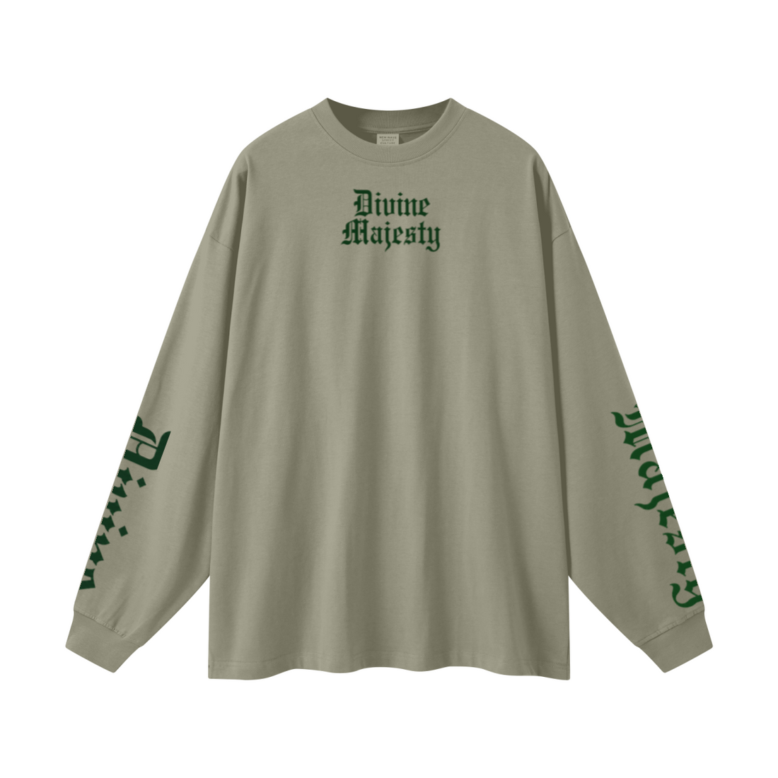 305GSM Unisex Premium Heavyweight Double-Yarn Plain Fabric Earth-Tone Basic Layering Long sleeve Grey Green