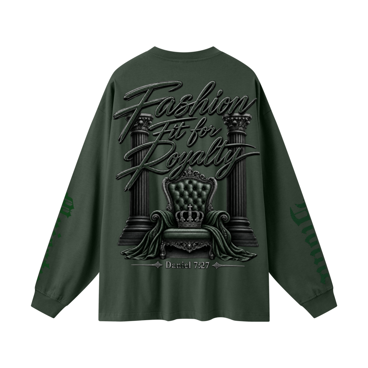 305GSM Unisex Premium Heavyweight Double-Yarn Plain Fabric Earth-Tone Basic Layering Long sleeve Dark Green