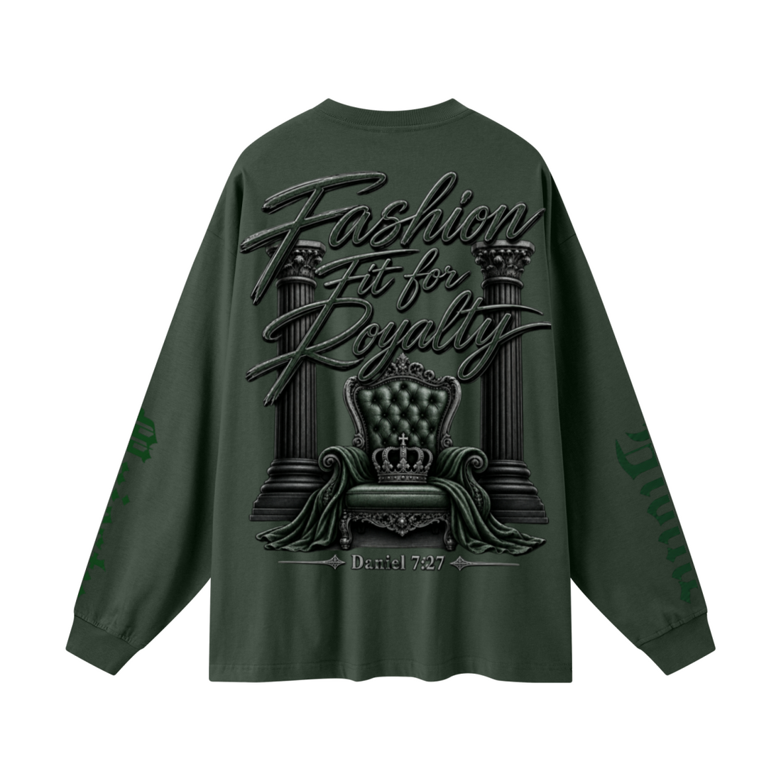 305GSM Unisex Premium Heavyweight Double-Yarn Plain Fabric Earth-Tone Basic Layering Long sleeve Dark Green